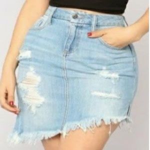 Distressed Asymmetrical Denim Skirt